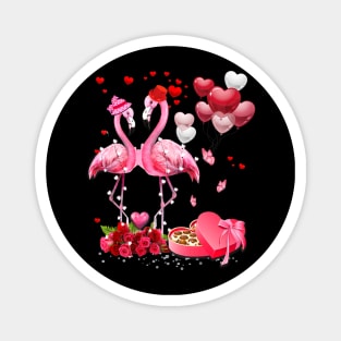 Happy Valentine's Flamingo Couple Red Roses Heart Balloons Magnet